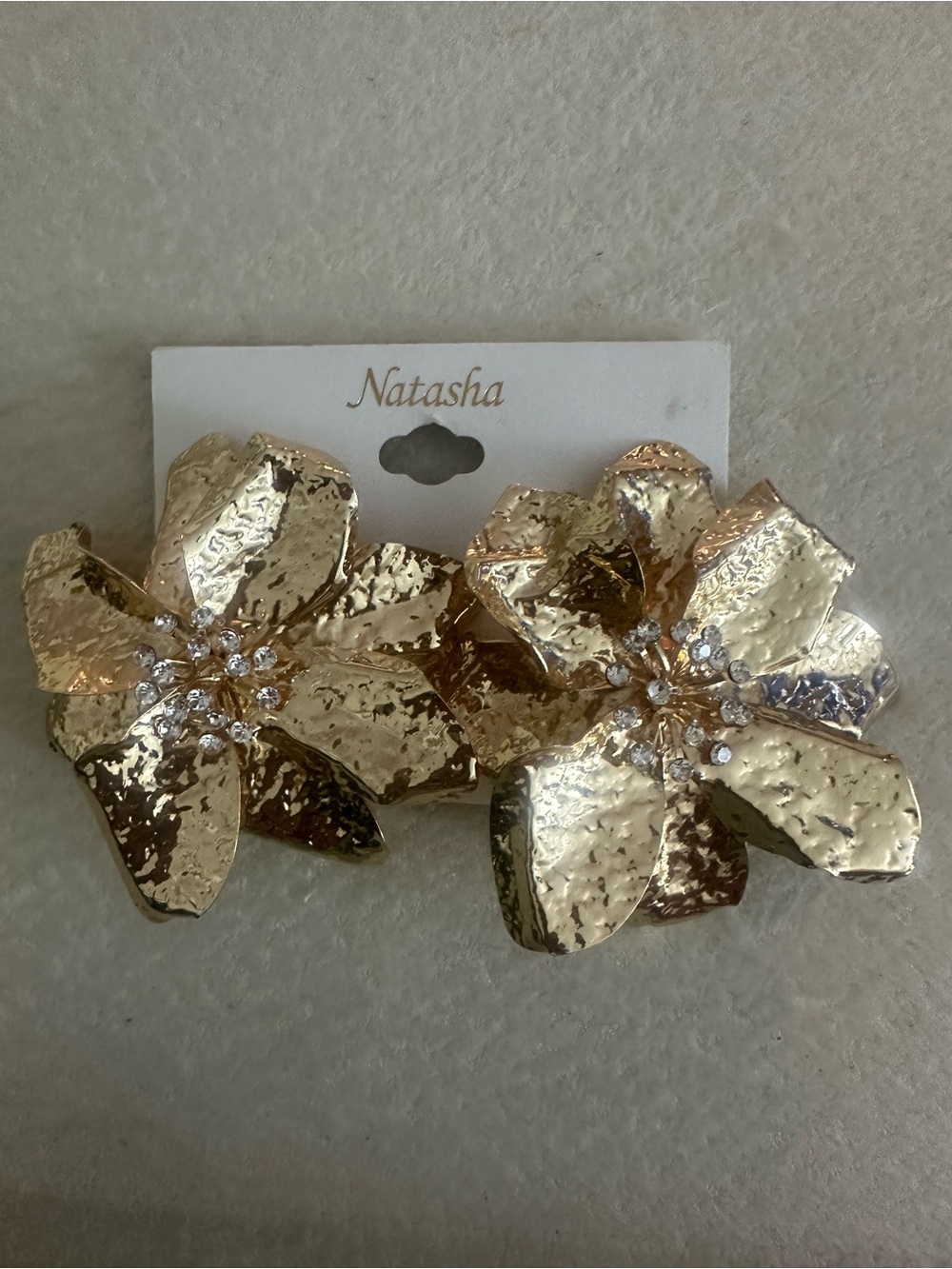 Natasha Couture Hammered Gold Floral earrings